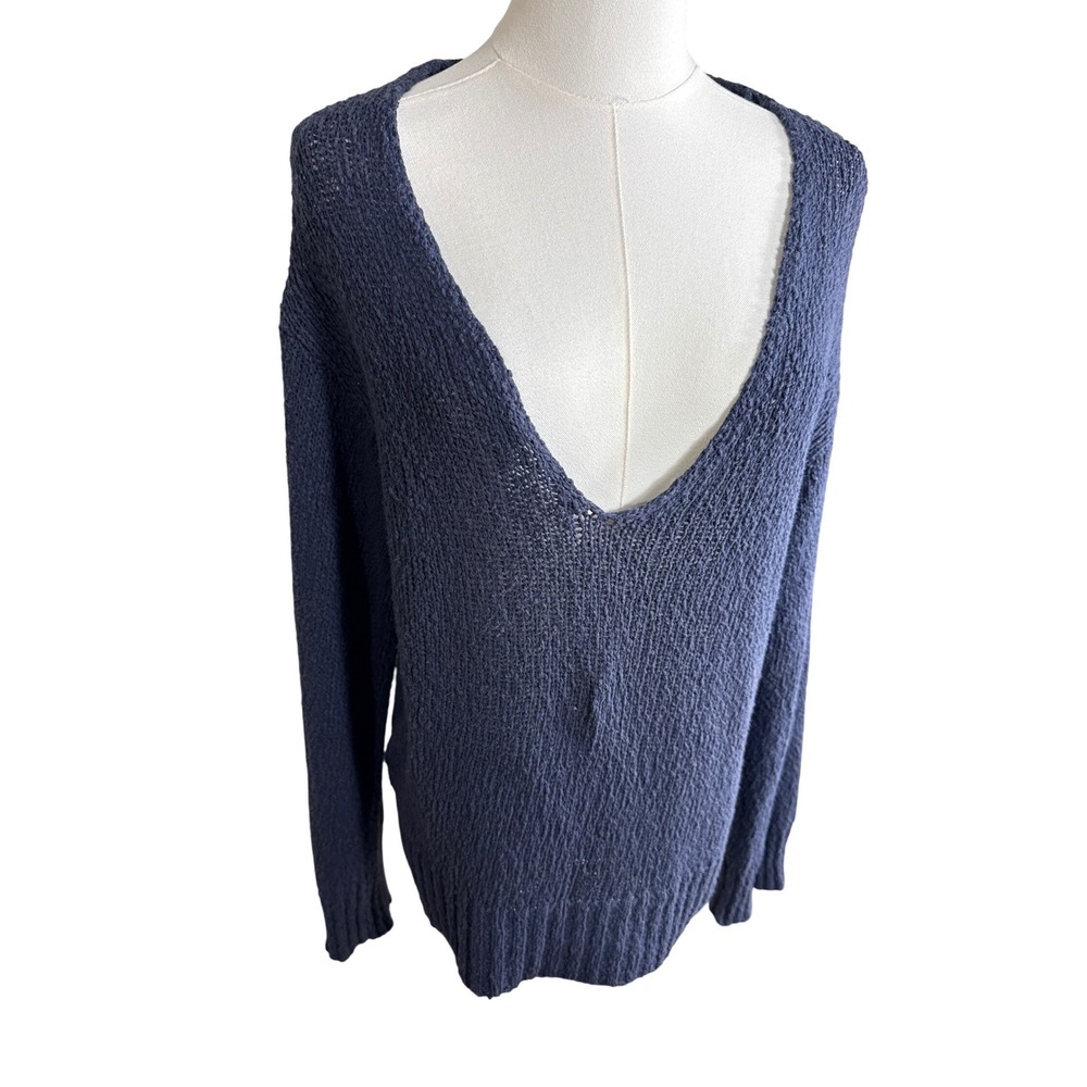 Joie Deep Navy V-Neck Lightweight Knit Sweater 100% Cotton